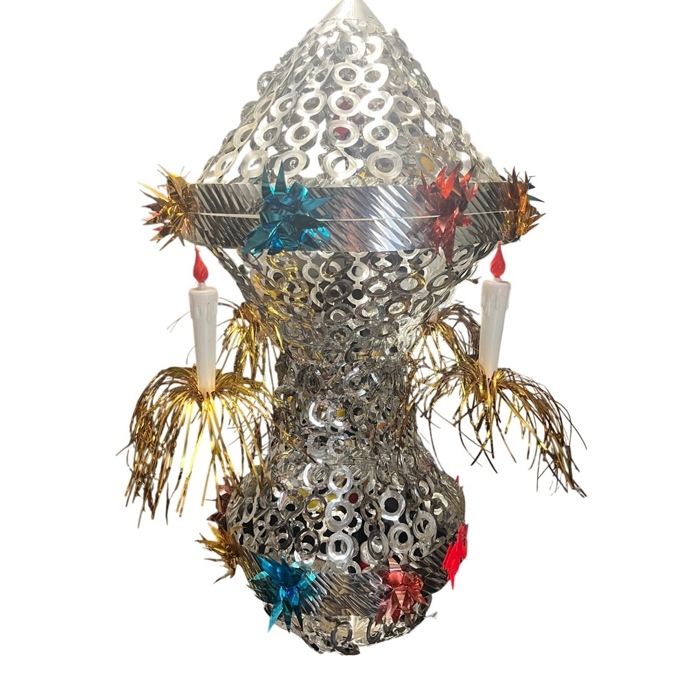 Vintage Large Mylar‎ Christmas Hanging Decor  Ornament with candles  READ